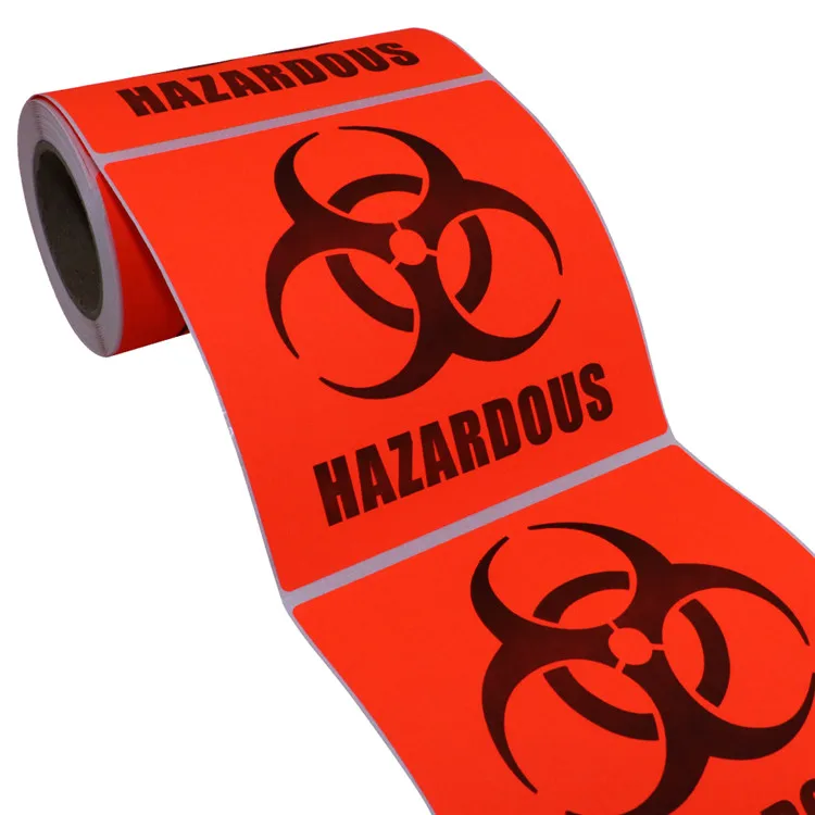 Hybsk Biohazard Warning Labels 4 X 4 Inch Fluorescent Redorange