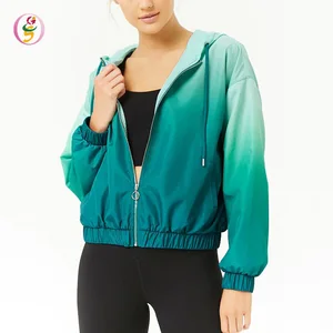 Active Ombre Hoodie Windbreaker Jacket Women Elasticized Trim Sports Bomber Jacket