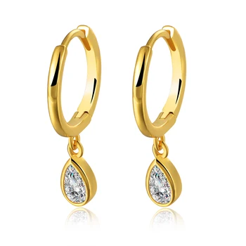 Hot Peishang 925 Ster Silver 14K Gold Plated Small Zircon Water Droplets Shaped Earrings