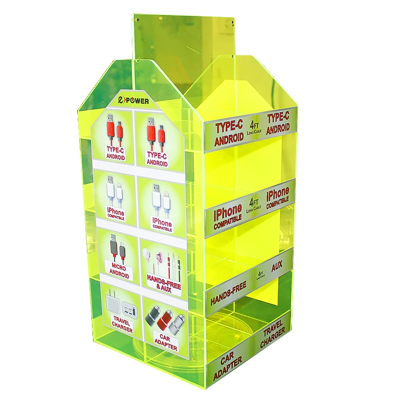Spinning Counter 2 Sides 16 Sections USB Cable Charger Display, Cellphone Charger Display,  Mobile Phone Accessory Display