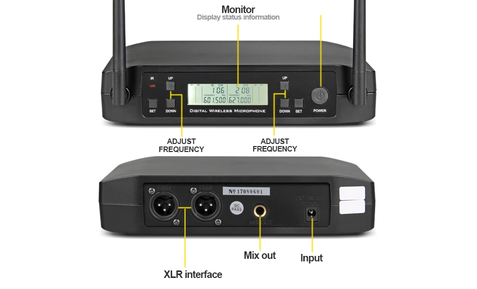 Портативная Беспроводная микрофонная система Rayco с 2 ручными микрофонами, Беспроводная для сцены, церкви, свадьбы, вечеринки GLXD24