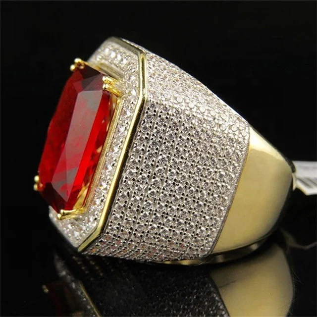 メンズリング ゴールド クラシック ヴィンテージ 赤石 CZ パーティー用 