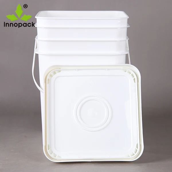 20kg Animal Feed Bucket square Plastic Pail with Lid White Plastic Container