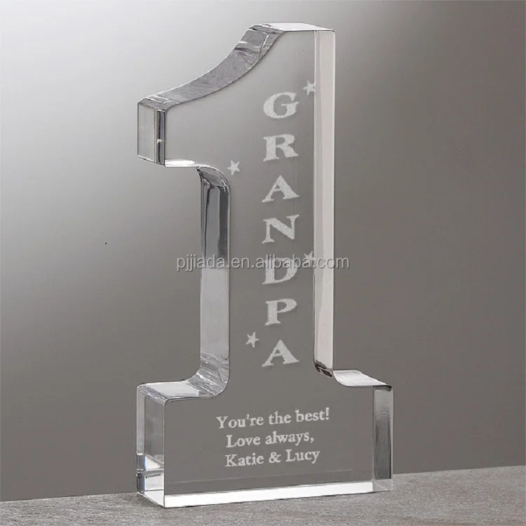 High Quality Custom Digital Shape Blank Engraved Metal Trophies Crystal Awards Solid Glass Trophy