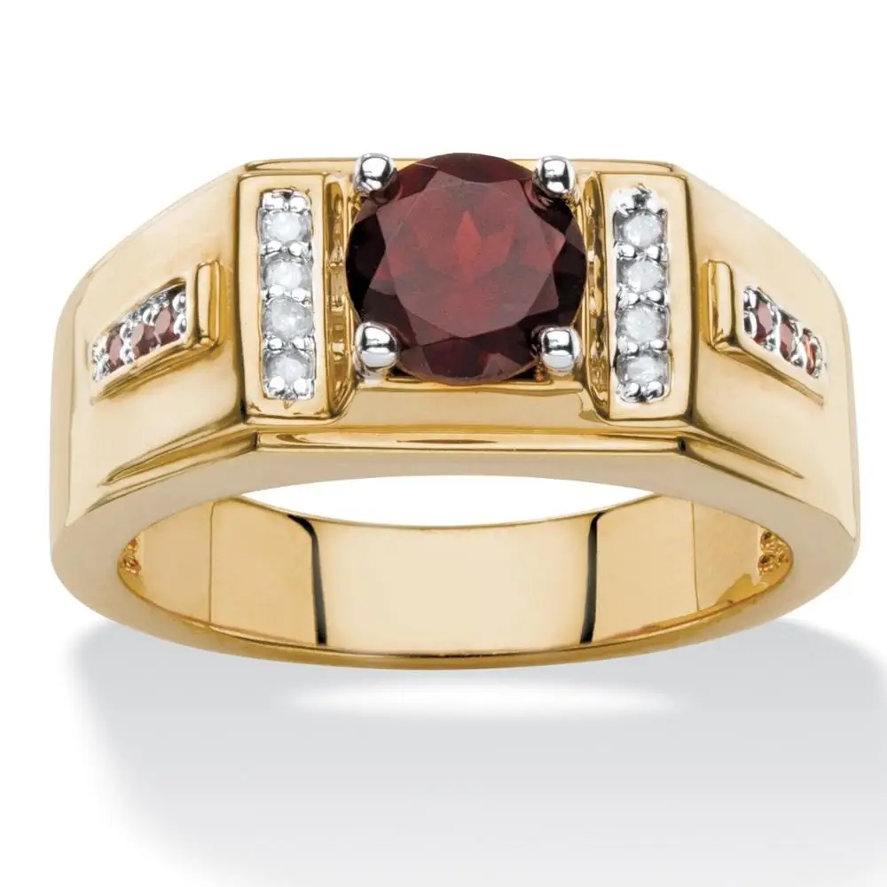 Genuine Red Garnet Diamond Accent Men's Wedding Ring - Main Image