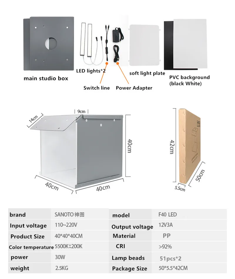 Sanoto Photo Studio Light Box F40 Softbox Photo Box Lightbox Tent For