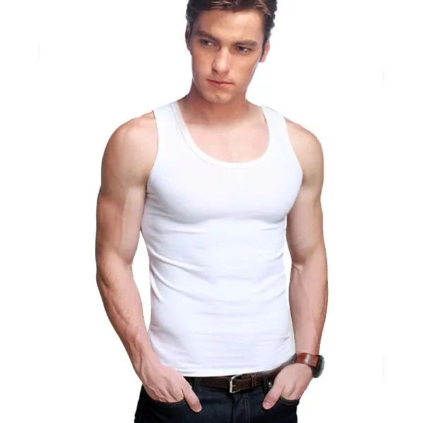 mens plain white vests