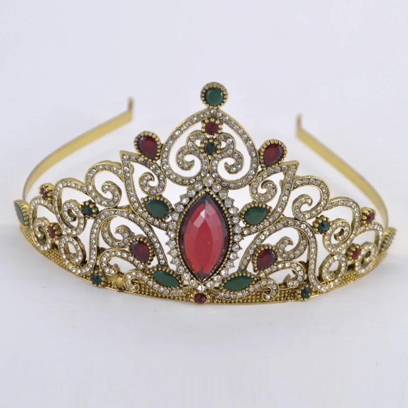 Винтажные золотые свадебные аксессуары для волос тиары с красочными камнями девочек короны украшения