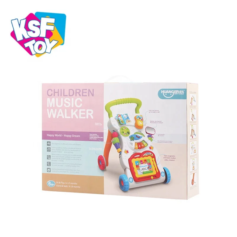 Образовательные сидеть-to-стенд для первого шага обучения толкать ходунки игрушка с музыкой