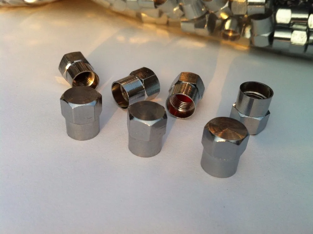 100-Pack Chrome Plastic Long Skirted Tire Valve Stem Caps - TPMS Safe Hex Design
