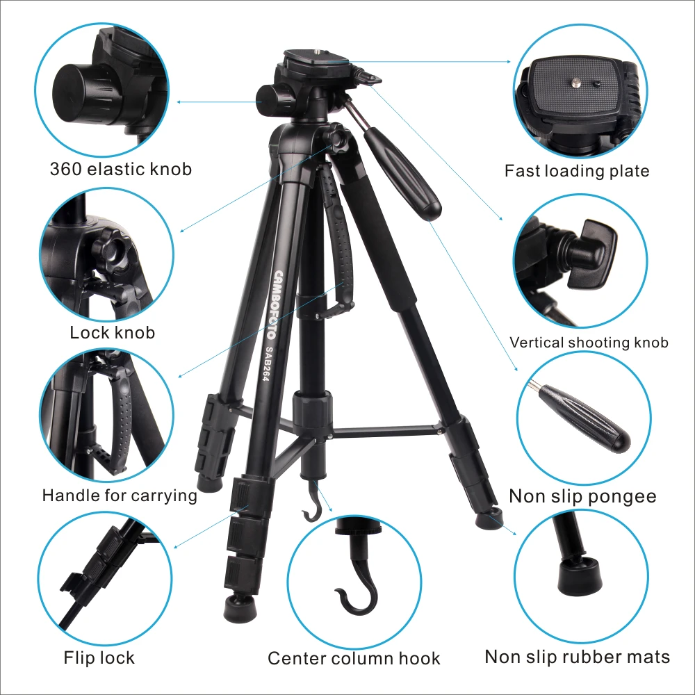 zhongshan cambofoto 69inch aluminum alloy light weight portable  broadcasting vlog kit golf training stand dslr camera tripod| Alibaba.com