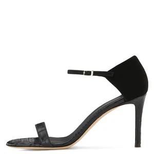 Black Ankle Strap High Heels Women Heeled Strappy Sandals Elegant Mid Stiletto Heel Summer Evening Shoes Ladies Plus Size 2019