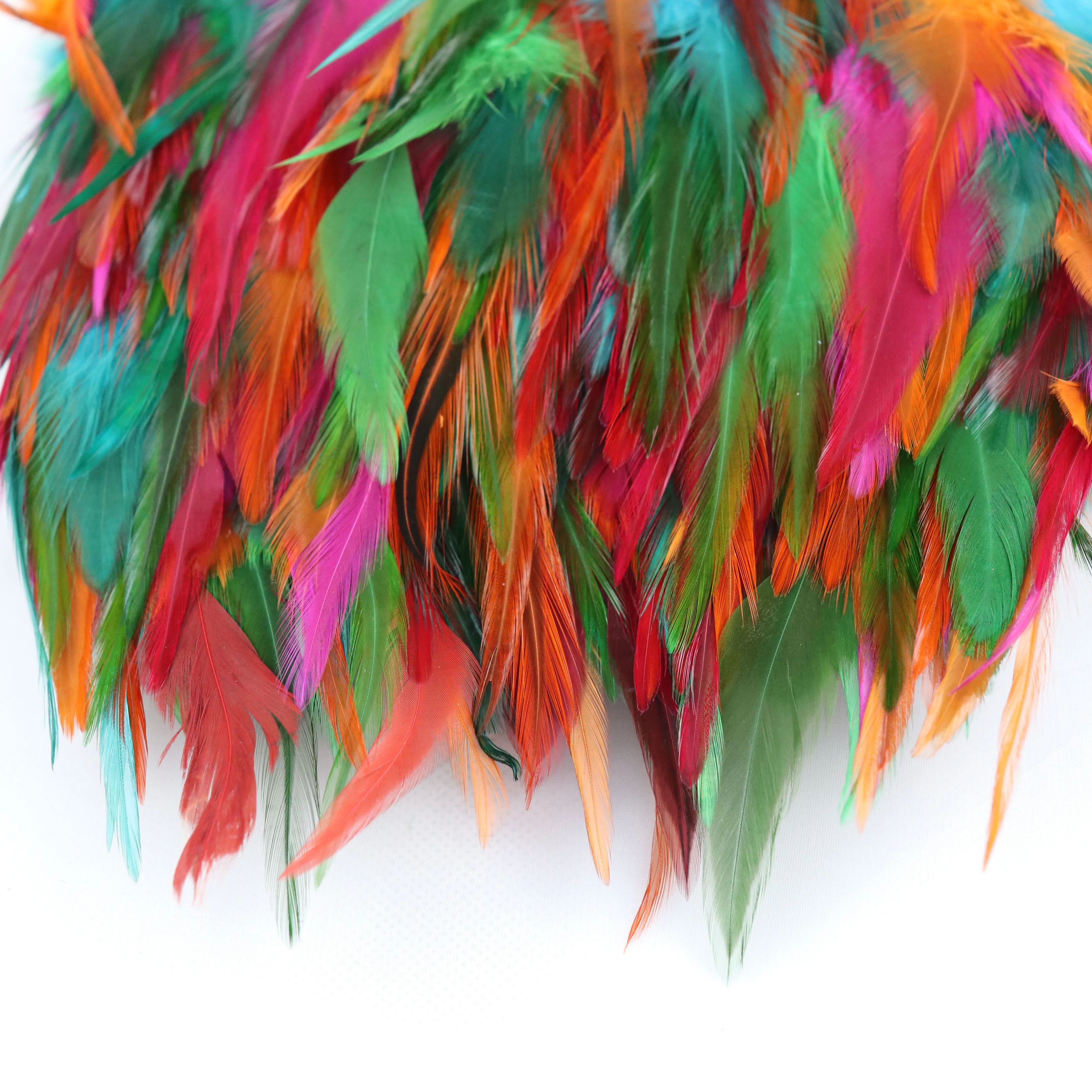 Dyed Color mixing Chicken Hackle feather Fringe Trim 6-8" in Width For Dress Diy 