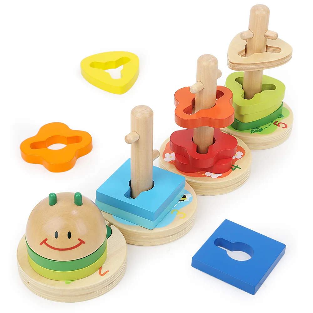 Лучшая Яркая деревянная гусеница радужная образовательная штабелеукладывающая игрушка