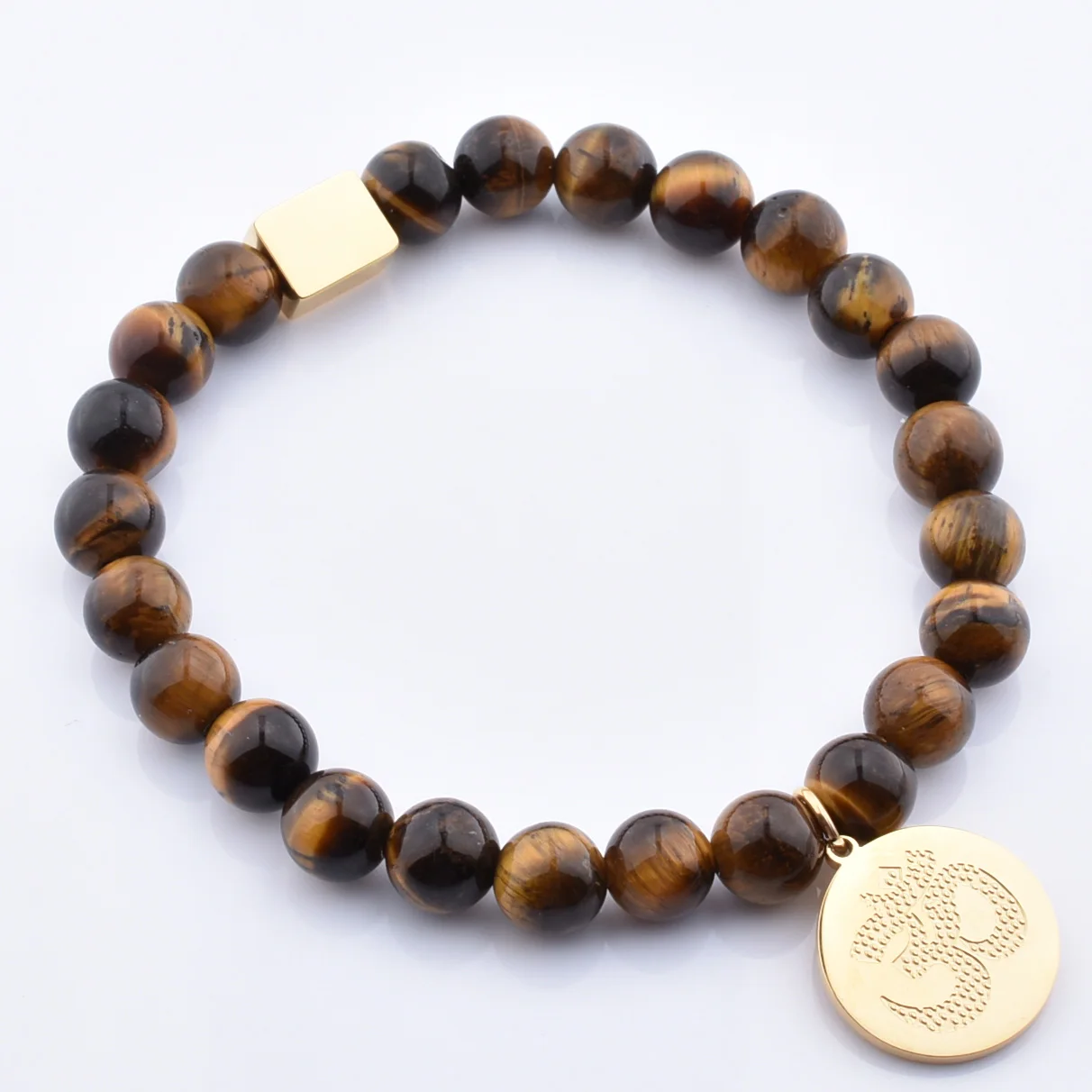Wholesale New Arrival Natural Stone Round Dalmatine Jasper Bead  Bracelet Jade Handmade Gold Hamsa Hand Bracelet