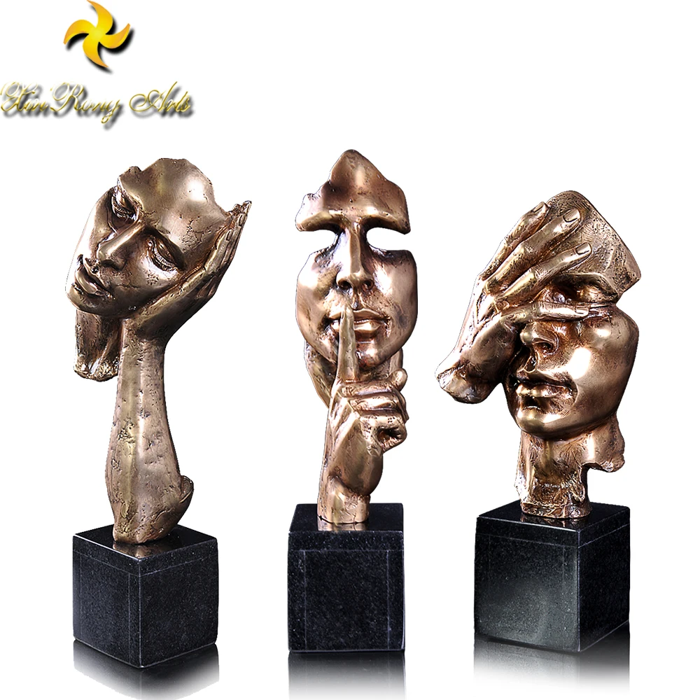 Nouveau art abstract man face antique bronze statues with marble base