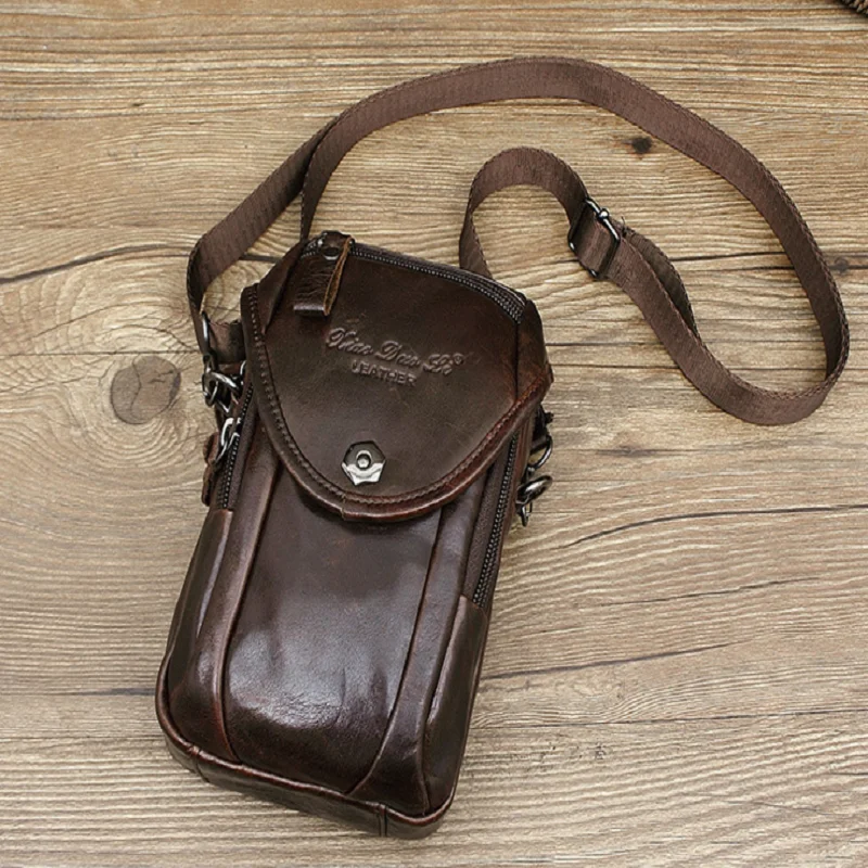 Men's Genuine Leather Crossbody Waist Bag Small Multi-function Pouch
