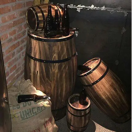 Multiple Sizes Pine Wood Barrel Iron and Oak Material Wine Barrel for Decoration and Packing
