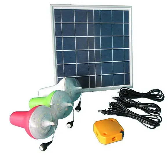 Low cost solar lighting kits with 5W solar panel and mobile phone chargers