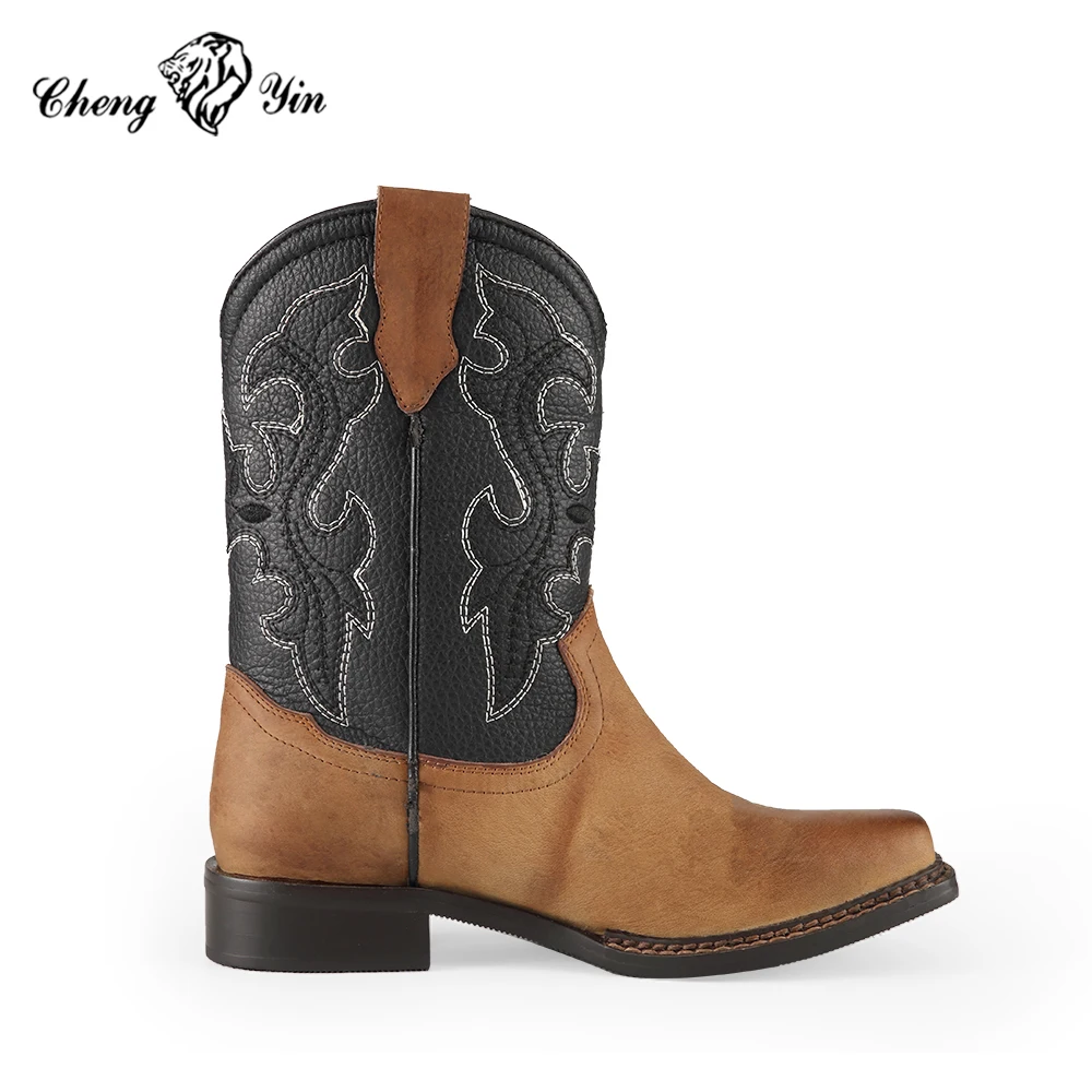 2026 New Designer Grey Cowboy Boots Boys High Quality Comfortable Square Toe Low Height Rubber Western Factory Customizable