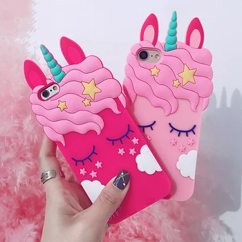 Luxury 3D Cute Cartoon Unicorn Horse Case For iPhone 6 7 8 Plus Soft Silicone Rubber Cover For iPhone X Phone Cases