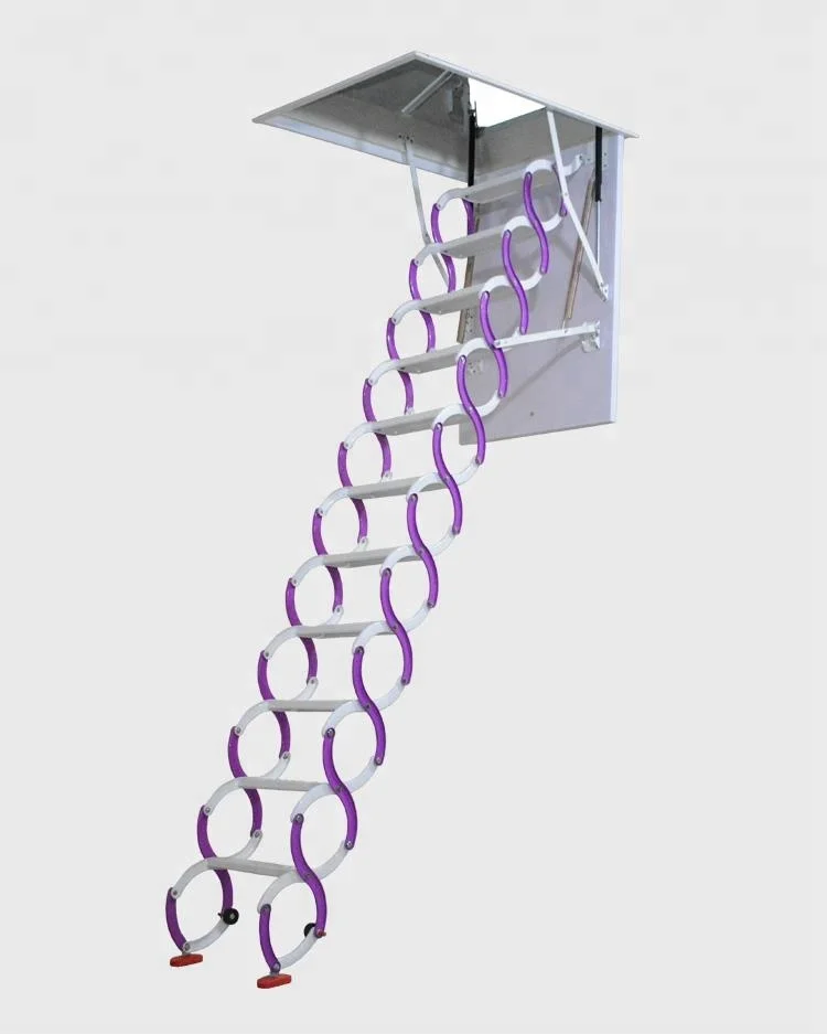 12-Step Combination Structure Metal Telescopic Attic Ladders with Wood Frame Stable and for House Loft Use