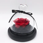 Factory Direct Preserved Flower Rose Handmade Fresh Flower Rose Glass Dome with Beautiful Creative Heart Design Gift