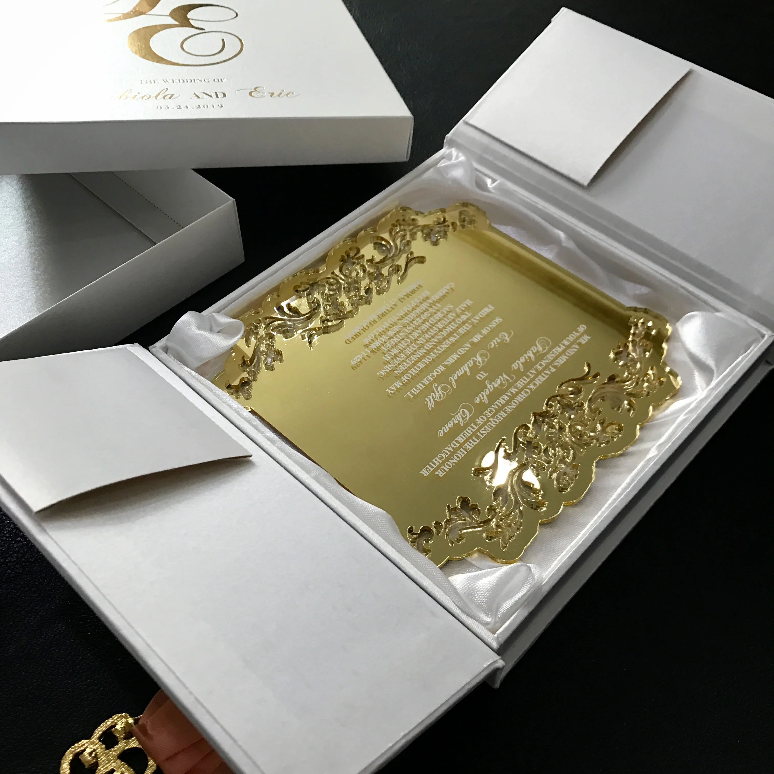 Royal Blue Scroll Style Indian Luxury White Silk Ribbon Wedding Box ...