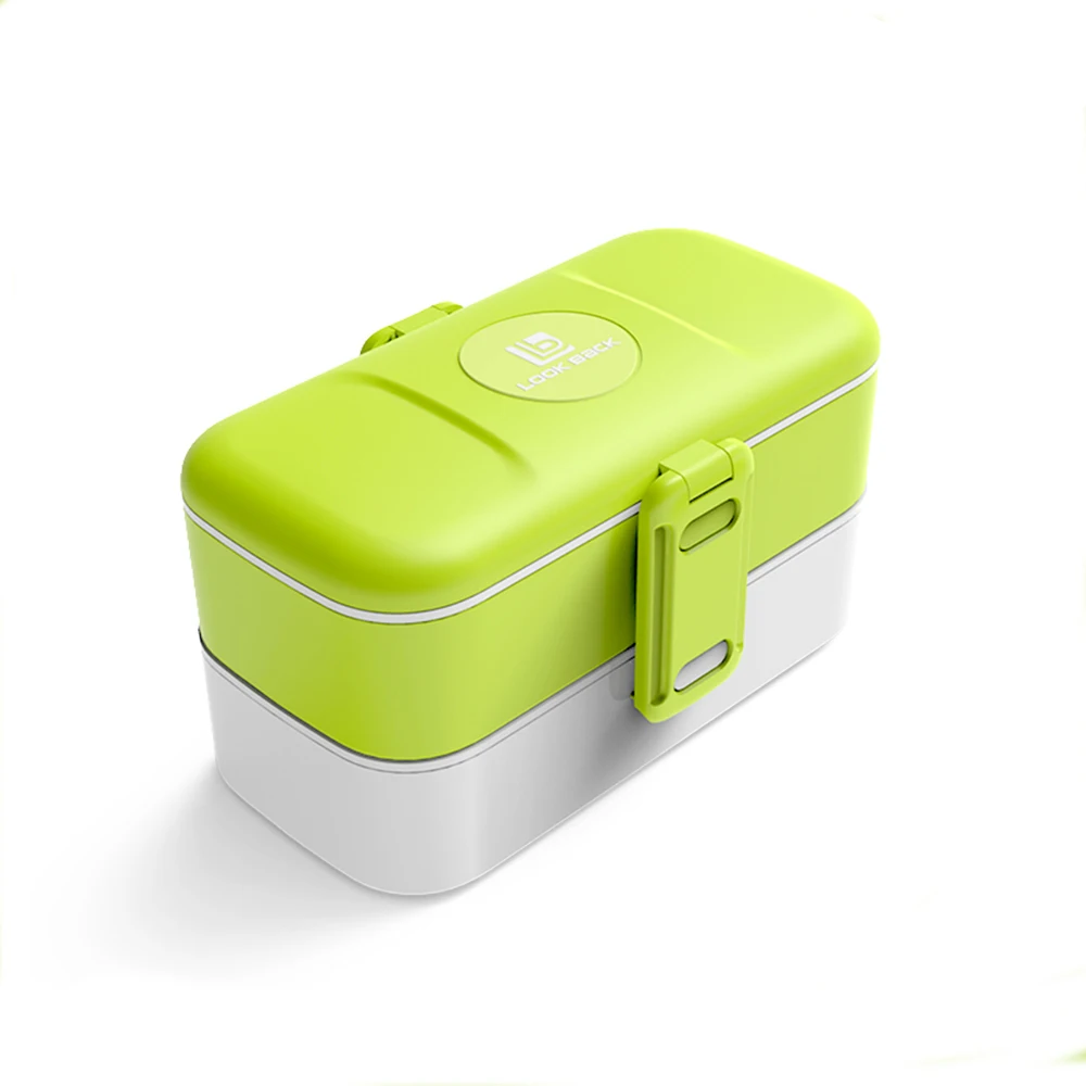 LOOK BACK Leakproof 2 Layer Tiffin Bento Plastic Lunch Box for Kids