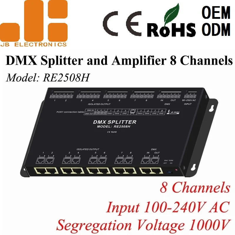 dmxページ JIBANG 8CH DMXエクステンダーAC100-240V入力LED照明DMX512信号