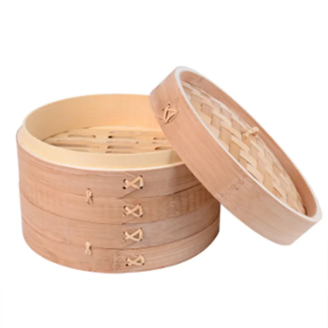 Высококачественная 10-дюймовая Органическая Бамбуковая Пароварка со стальными кольцами для приготовления пароварки корзина