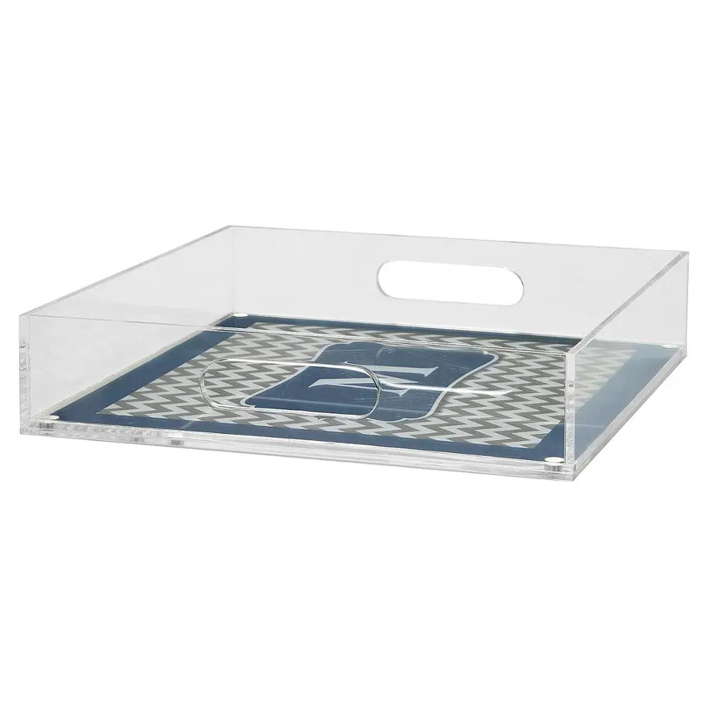 Прозрачный акриловый поднос высокой четкости 12x12 дюймов, поднос для бумаги, акриловый поднос для ресторана с ручкой и вставкой