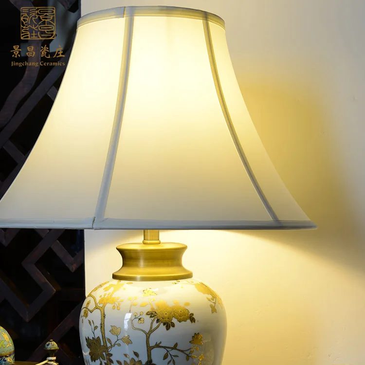 全国どこでも送料無料！ Luxury Flowers Gold with Porcelain White - Lamp Table Vintage フロアスタンド