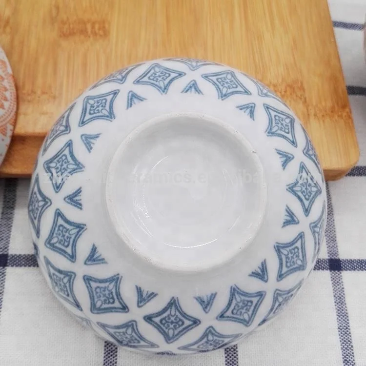 Japanese Creative Bohemian Pattern Porcelain Dinnerware Pad Printed Striped Bowl Ramen Soup Rice Safe Home Restaurant Use