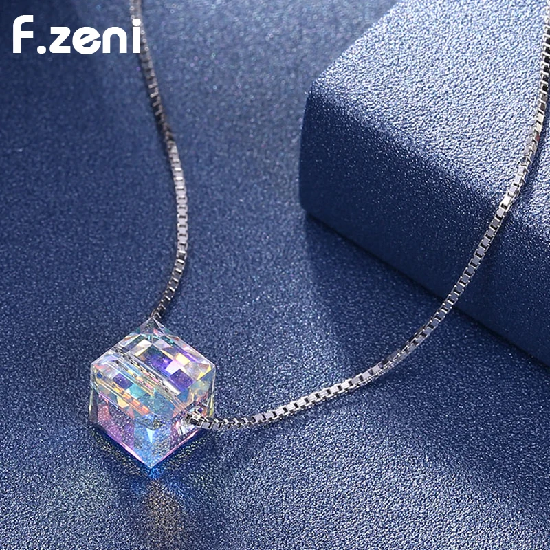 925 Sterling Silver NEW Jewelry inlay Crystal Square Pendant Necklace 