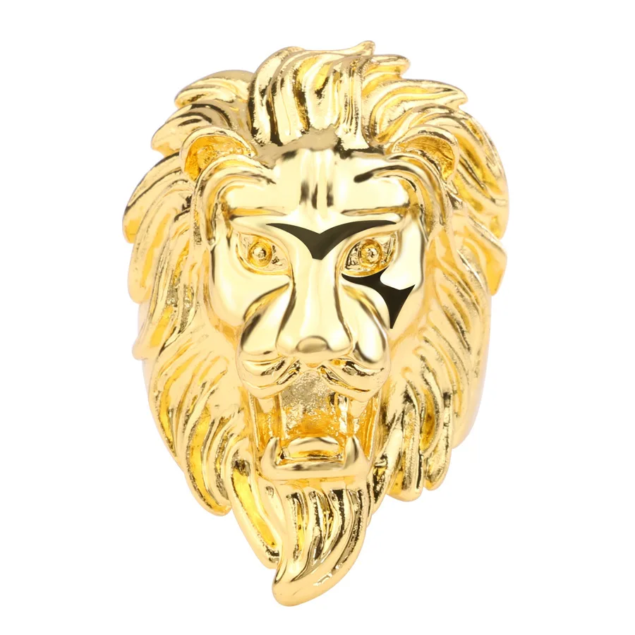 fashion rock hiphop golden power lion head brass copper punk men