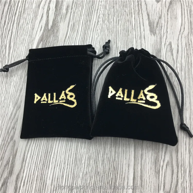 Роскошный мягкий черный роскошный бархатный мешочек на шнурке с принтом логотипа для драгоценностей подарков пылезащитные