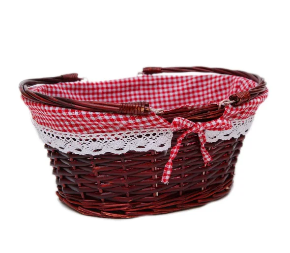 Oval Red Gingham Lining Willow Basket 
