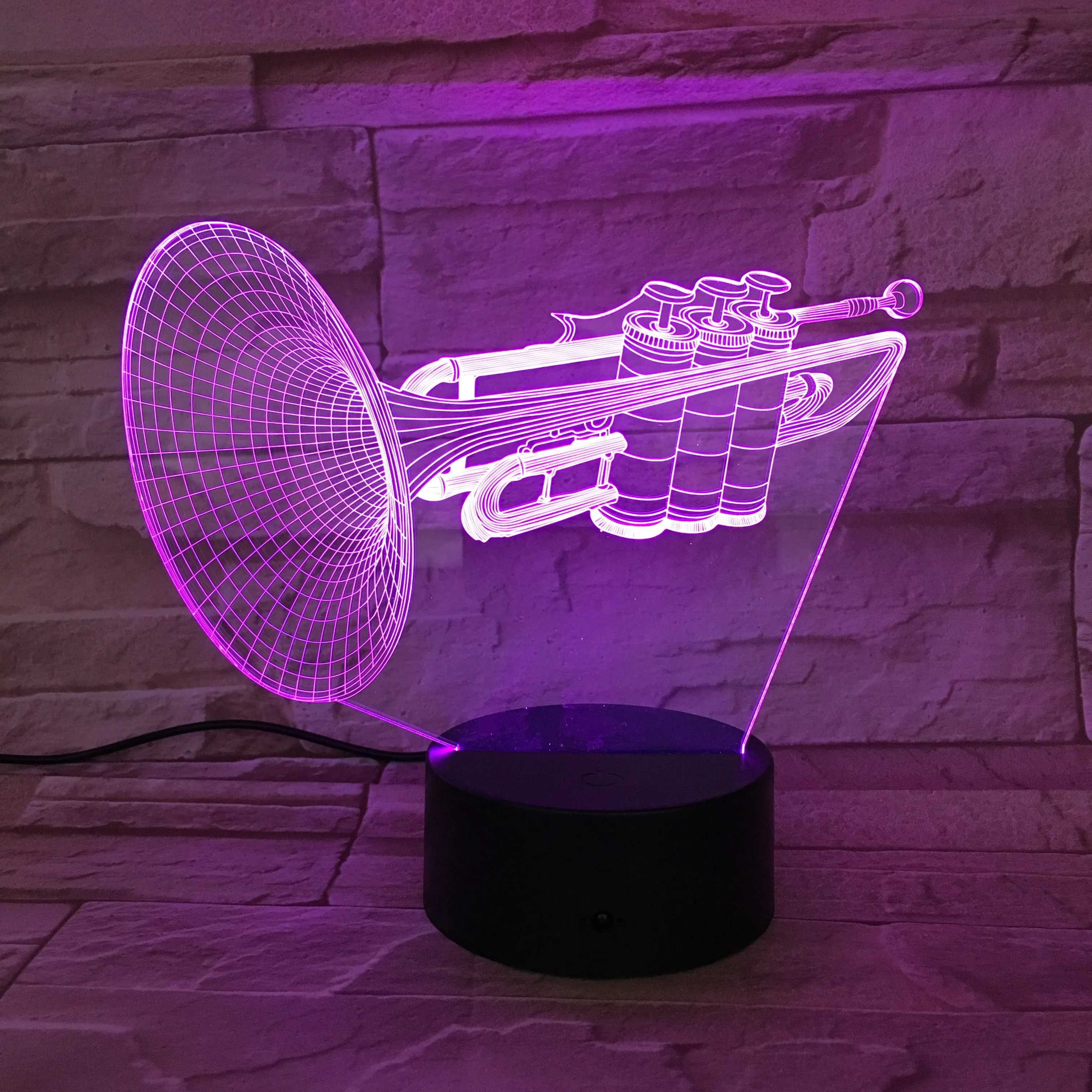 Newest Music Souvenirs Gifts 7/16 Color Change Touch Remote Control Trumpet 3D LED Night Light Innovative USB Table Desk Lamp