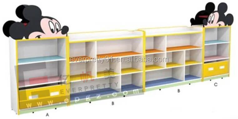 Kindergarten Nursery Furniture Children Wooden Cabinet Kids Book Shelf