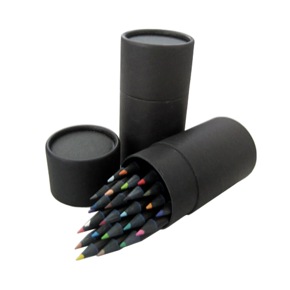 Изготовленная на заказ 12 шт. в лоте; Черный деревянный цветной карандаш бумажная пробка упаковка художник рисунок комплект