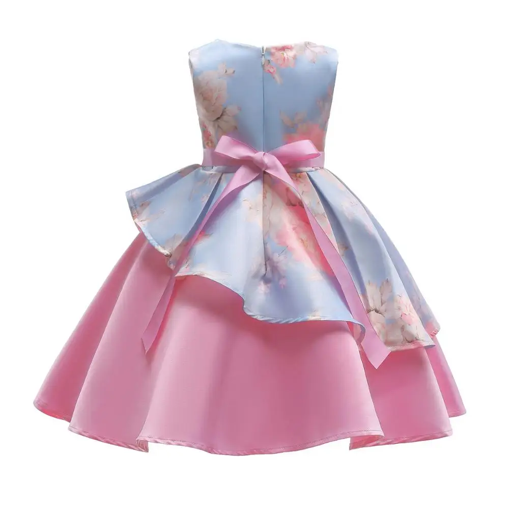 Spring Printed Flower Bow Party Dresses for 6 Year Old Girl