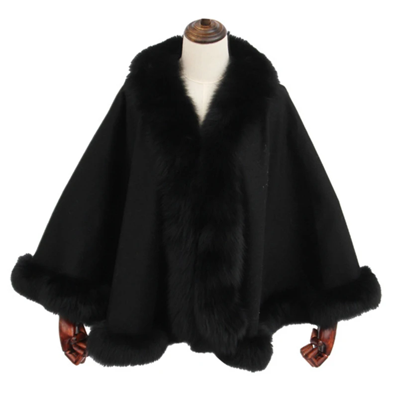 
SF0382 новая изящная кашемировая накидка с отделкой из натурального Лисьего меха, меховая шаль для женщин на зиму 