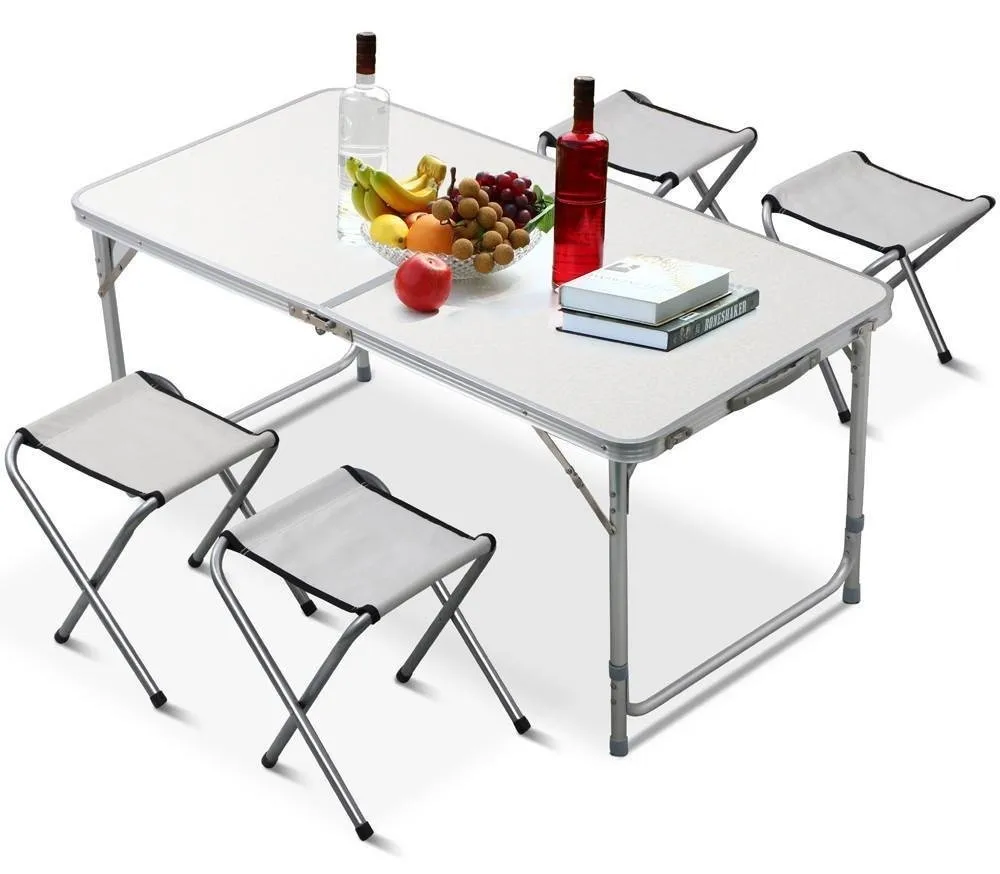 Наборы столов для пикника. Стол складной Picnic Table. Стол туристический складной 120х60х70см и 4 стула. Стол для пикника Folding Table серебристый (258477). Набор мебели (стол + 4 стула) Вайт бел..