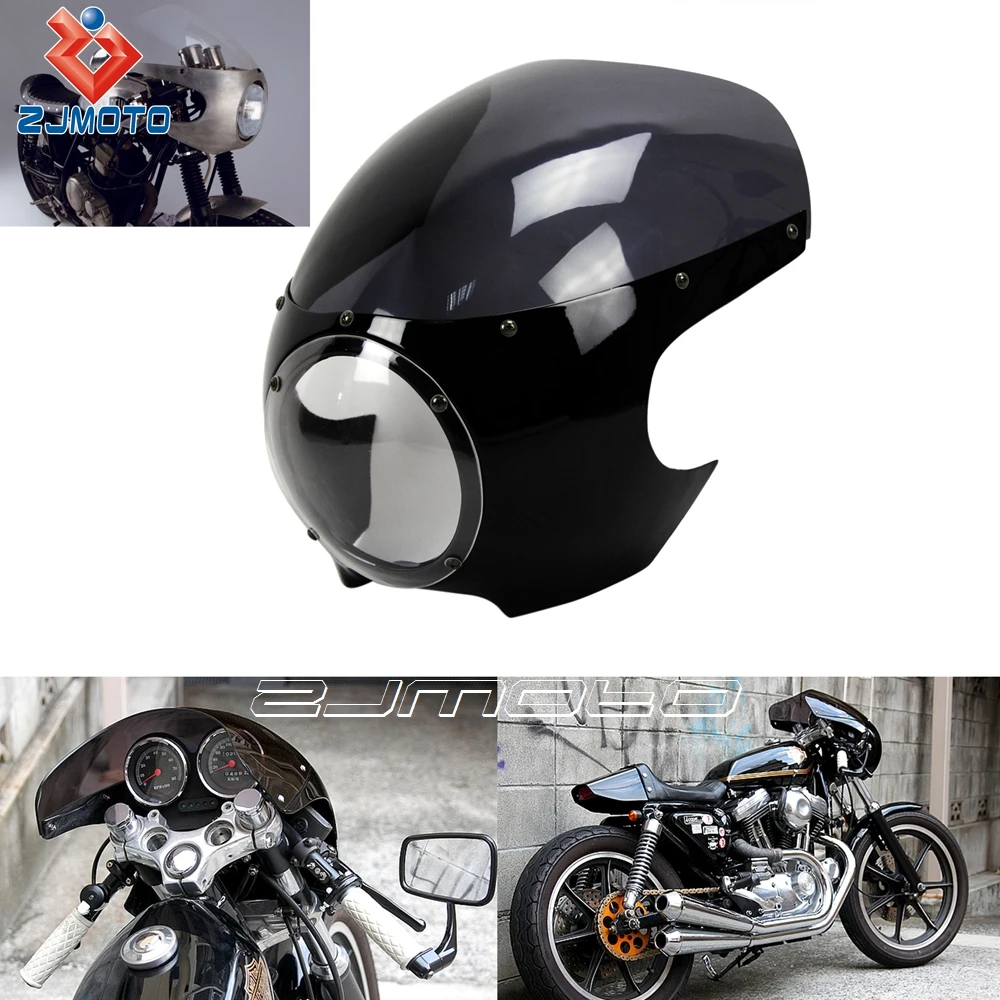 5 3/4" Headlight Fairing Windscreen Fit For Harley Sportster Dyna Cafe Racer