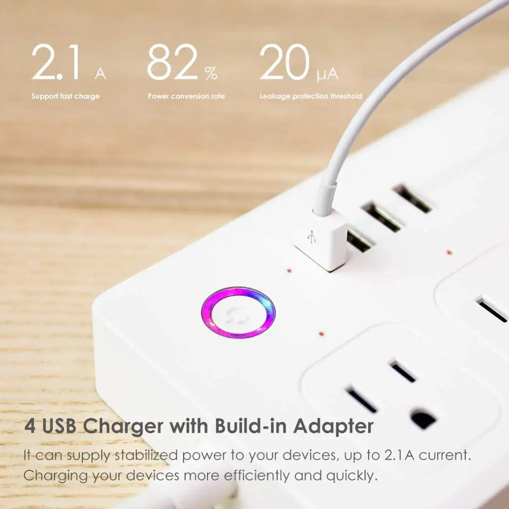 Tuya WiFi Smart Power Strip Socket with 4 Outlets and USB Ports 1650W 120V Industrial Extension Cord for Home Use