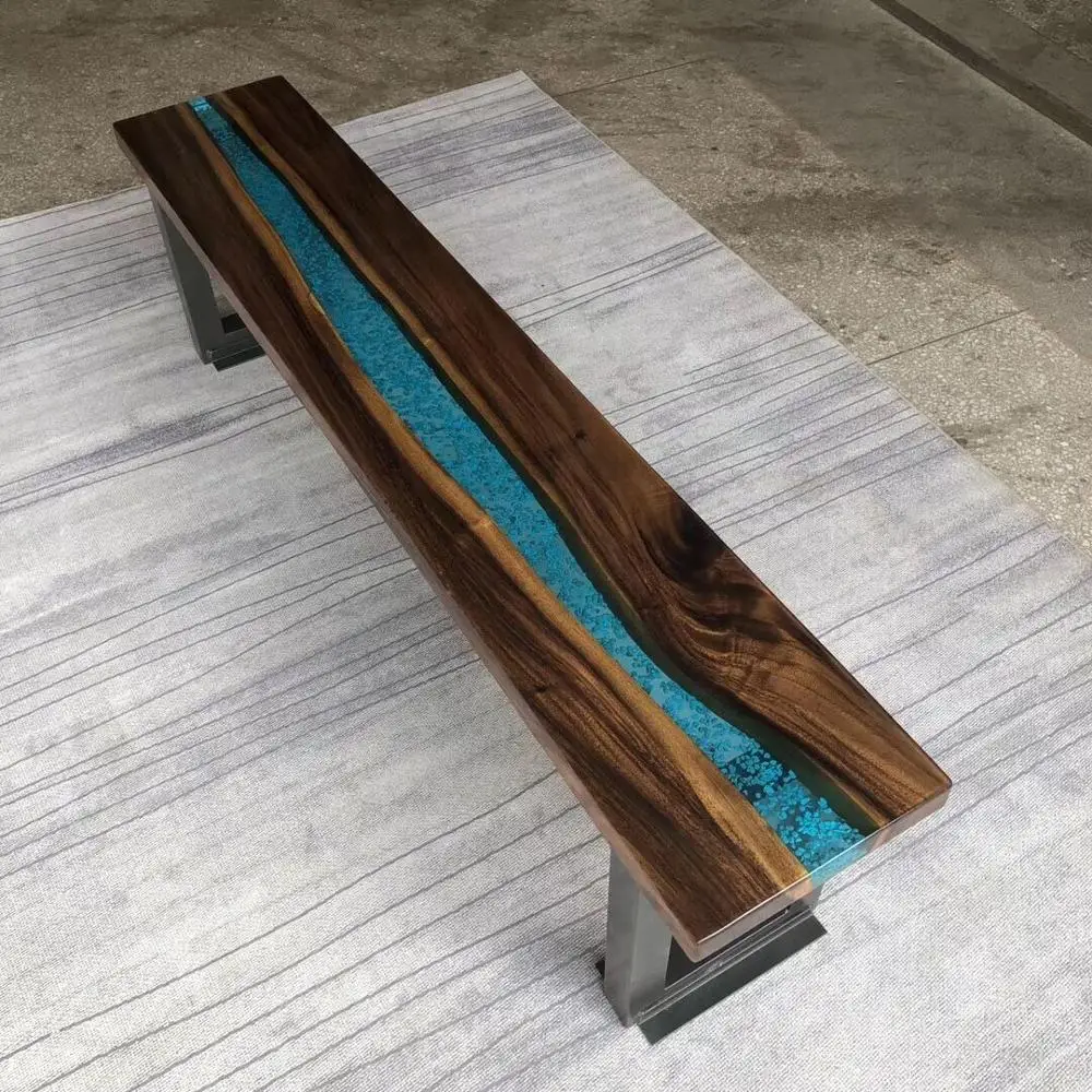 2019 June Expo Modern Design Solid Walnut Wood Bench Top Clear Blue Epoxy Resin Waiting Bench Buy Epoxy Resin Bench Top