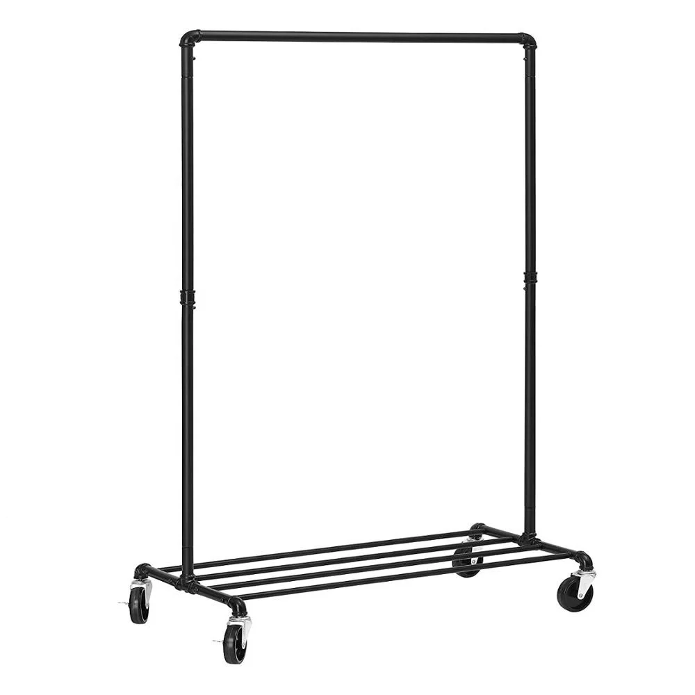 Single Rail Metal Garment Rack Industrial Pipe Clothing Rack on Wheels ...