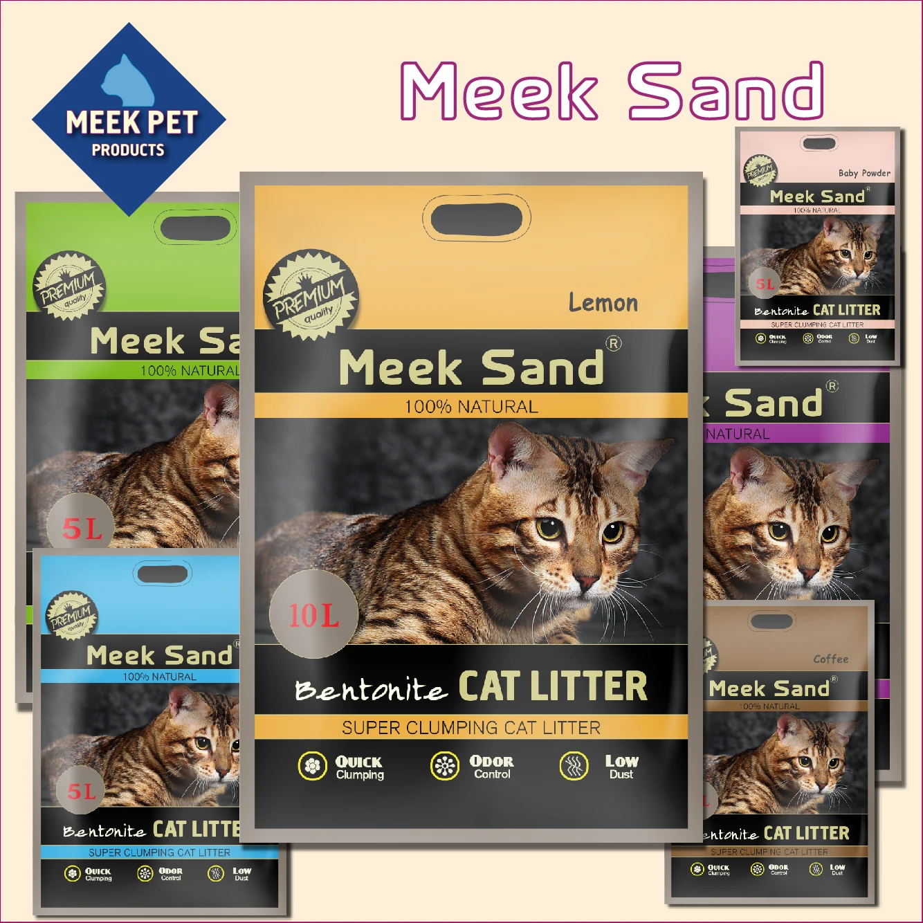 Meek Pet Bentonite Cat Litter For Cat Low Dust Odour Control 100