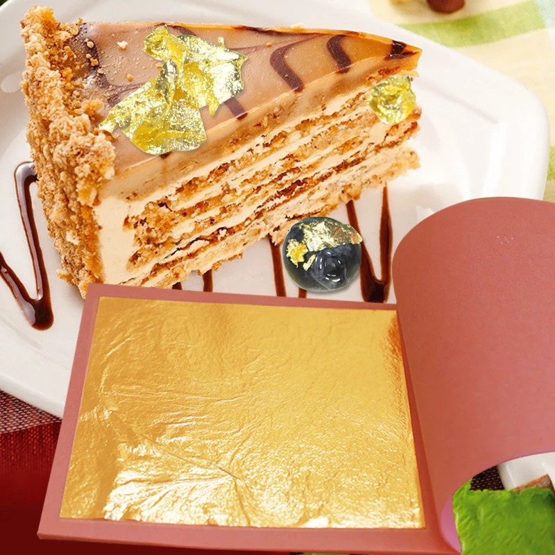 24K 8x8cm 25 sheets/booklet Genuine Edible Gold Leaf Sheets Foil Food Decoration Cake Backing Food Drink Coffee Healthy Fashion